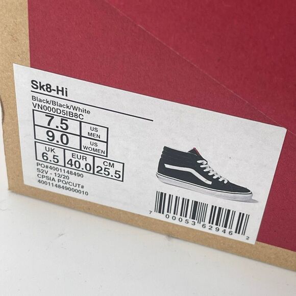 Vans Sk8-Hi Black & White Suede Canvas Sneakers | Unisex M7.5 / W9, Streetwear - Picture 16 of 16